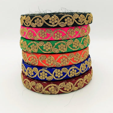 Fuchsia Pink Art Silk Trim with Gold Floral Embroidery and Gold Sequins Indian Sari Border Trim By 3 Yards Decorative Trim Craft Lace